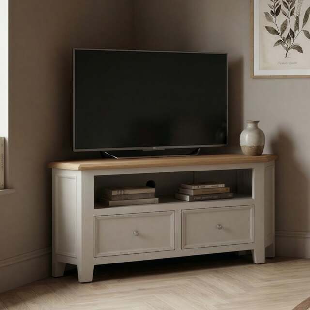Weymouth Oak and Soft White Painted Corner TV Cabinet
