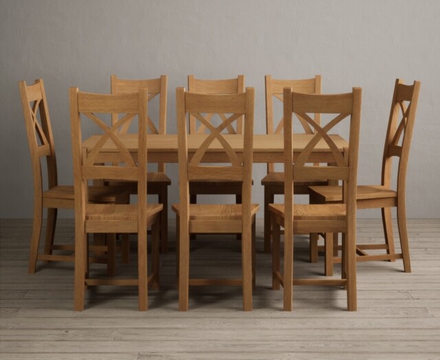 York 150cm Solid Oak Dining Table with 8 Light Grey Natural Solid Oak Chairs