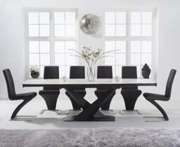 Extending Jacob 180cm White Ceramic Table with 6 Black Aldo Chairs