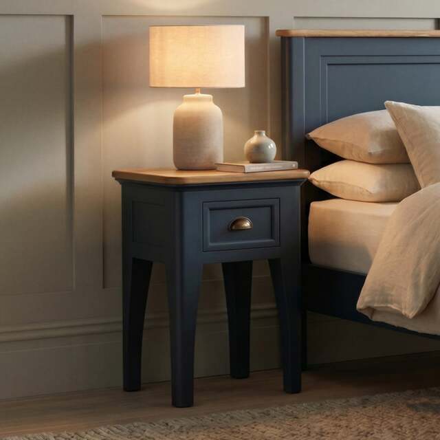 Bridstow Oak and Blue Painted 1 Drawer Bedside Table