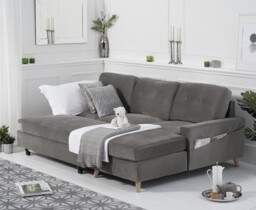 Florence Right Facing Chaise Sofa Bed in Grey Velvet
