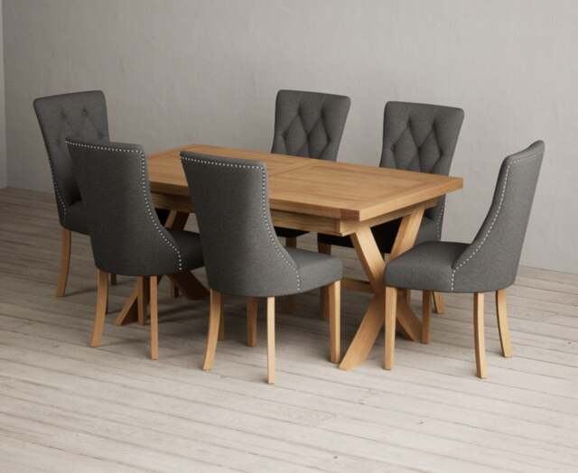 Extending Buckley 160cm Solid Oak Dining Table with 10 Natural Beatrix Chairs