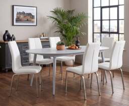 Extending Veneti Light Grey High Gloss Dining Table with 6 White Marco Chairs