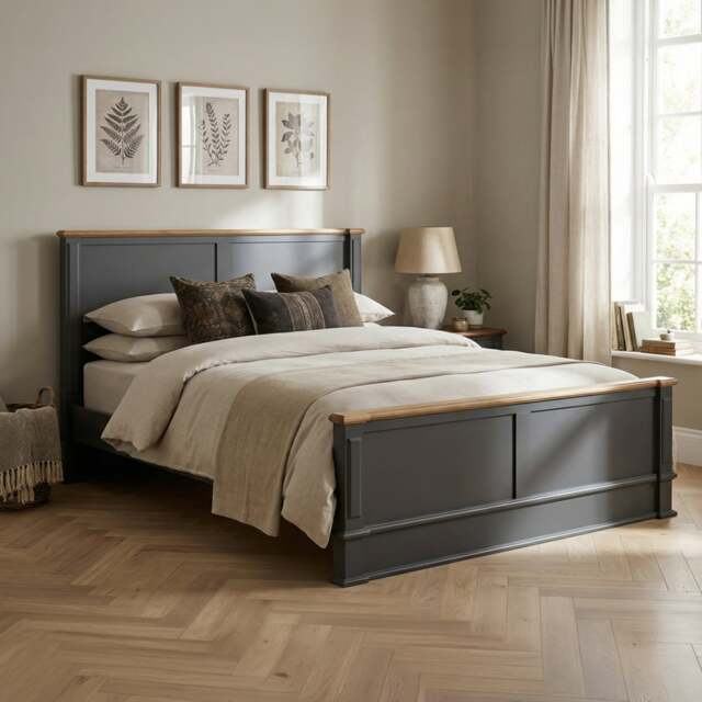 Lawson Oak and Charcoal Grey Painted Kingsize Bed