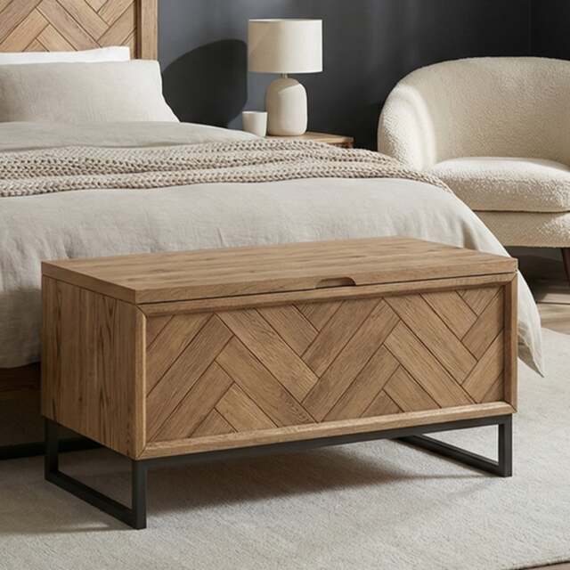Herringbone Solid Oak Blanket box