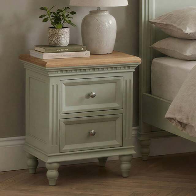 Francis Oak and Soft Green Painted 2 Drawer Bedside Chest
