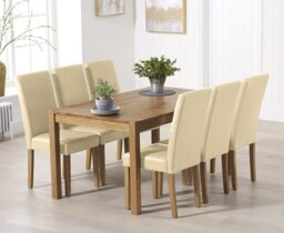 York 150cm Solid Oak Dining Set with 6 Cream Olivia Chairs