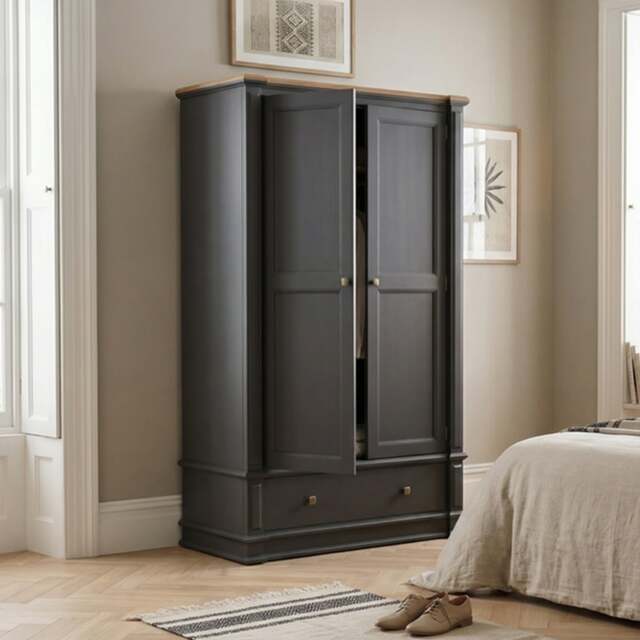 Lawson Oak and Charcoal Grey Painted Double Wardrobe