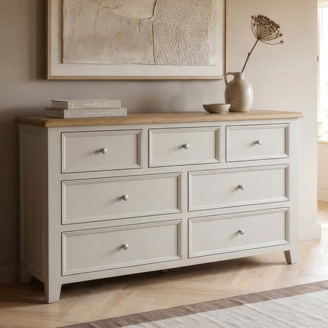 Weymouth Oak and Soft White Painted Wide Chest Of Drawers