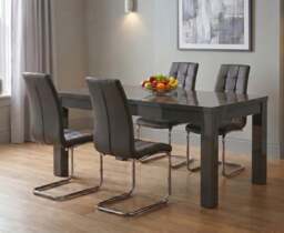 Extending Seattle Dark Grey Gloss 160-220cm Dining Table with 4 Grey Vigo Chairs