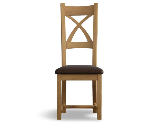 Natural Solid Oak Brown Set of 2 Fabric Dining Chairs
