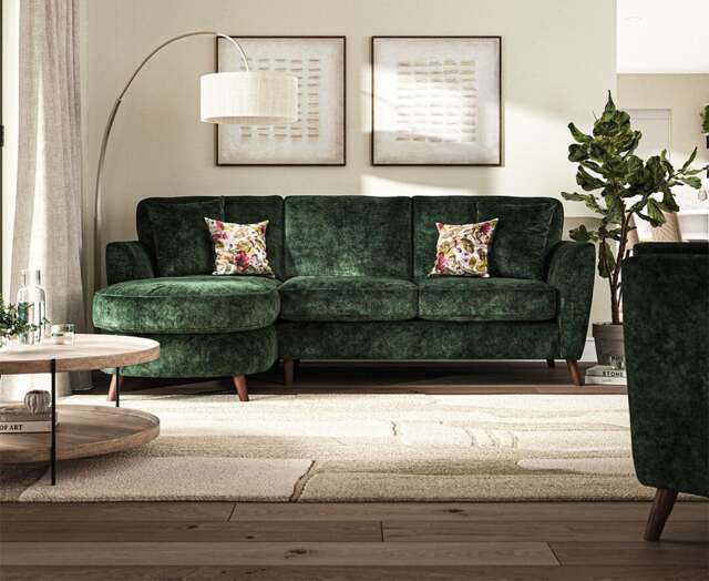 Naples Emerald Velvet Left Hand Facing Chaise Sofa