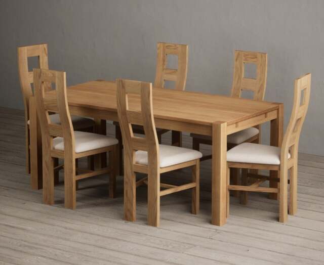 Thetford 180cm Solid Oak Dining Table with 6 Linen Natural Chairs