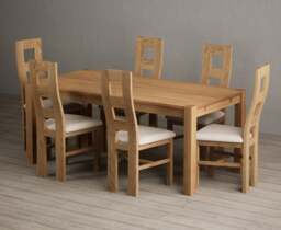 Thetford 180cm Solid Oak Dining Table with 6 Linen Natural Chairs