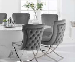 Colby 200cm Oval White Marble Dining Table with 6 Grey Lorenzo Chairs