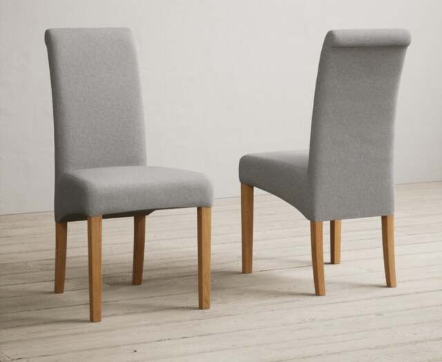 Helmsley 150cm Solid Oak Round Pedestal Dining Table with 8 Grey Scroll Back Chairs
