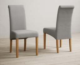 Helmsley 150cm Solid Oak Round Pedestal Dining Table with 8 Grey Scroll Back Chairs