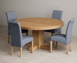 Helmsley 150cm Round Oak Dining Table with 8 Grey Scroll Back Chairs