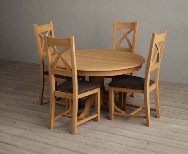 Hertford 120cm Fixed Top Solid Oak Dining Table with 6 Oak Natural Chairs