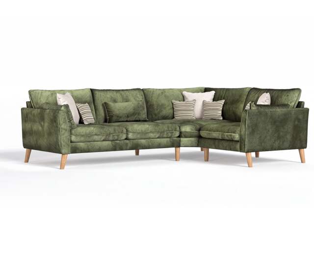 Palermo Olive Green Chenille Fabric Right Hand Facing Corner Sofa