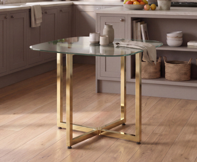 Rhodes Clear Glass Gold Leg Dining Table