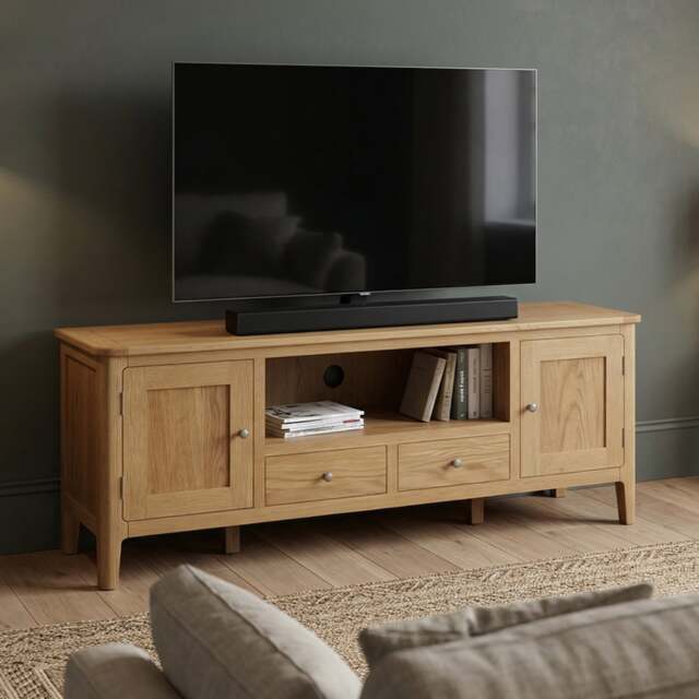 "Super Wide Solid Oak TV Cabinet - Up to 70"" TV"