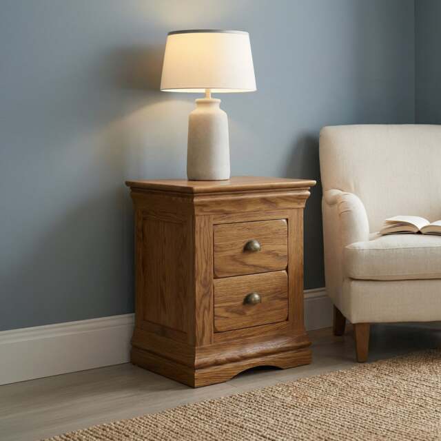 Burford Rustic Solid Oak 2 Drawer Bedside Table