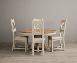 Extending Hertford 100cm - 130cm Oak and Cream Painted Pedestal Dining Table with 4 Linen Painted Chairs