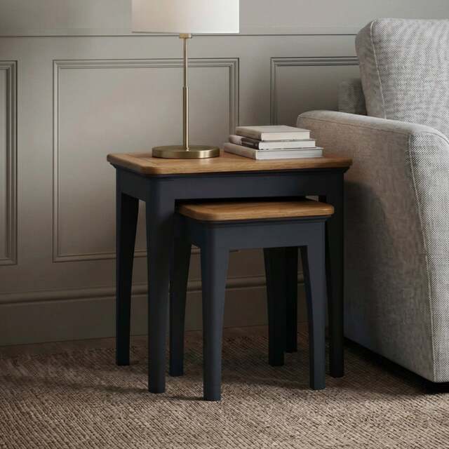Bridstow Oak and Blue Painted Nest Of Tables
