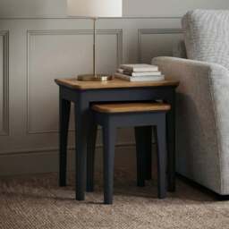 Bridstow Oak and Blue Painted Nest Of Tables