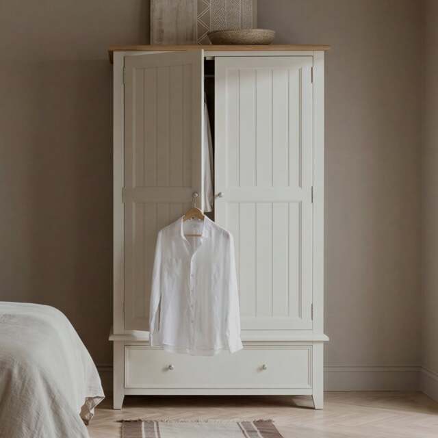 Weymouth Oak and Soft White Painted Double Wardrobe