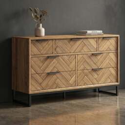 Herringbone Solid Oak Wide Chest Of Drawers