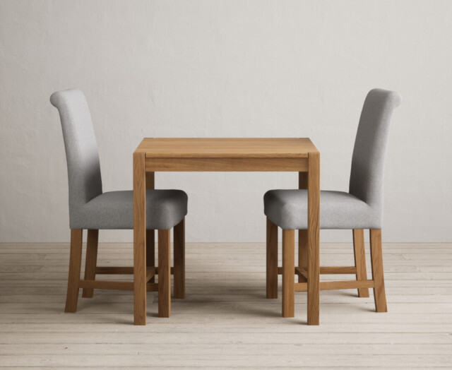 York 80cm Solid Oak Dining Table with 2 Grey Braced Chairs