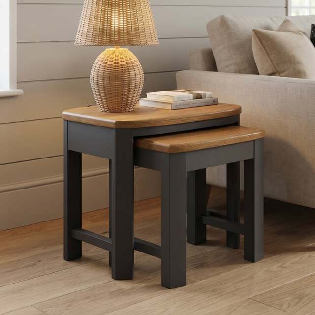 Bradwell Oak and Charcoal Painted Nest of Tables