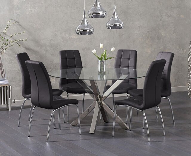 Rodin Round Glass Dining Table with 4 Cream Enzo Chairs