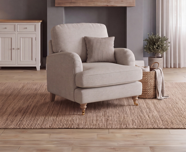 Chilworth Natural Fabric Armchair with Grey Cushion
