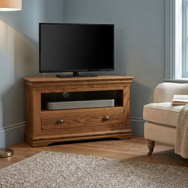 Burford Rustic Solid Oak Corner TV Unit