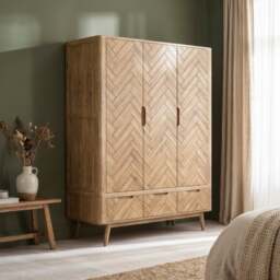 Solid Oak Triple Wardrobe - Herringbone Detail