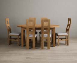 Extending Caversham Oak Oval Dining Table with 6 Light Grey Natural Chairs