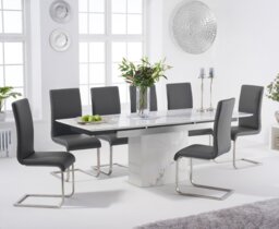 Extending Savona 160cm White Ceramic Dining Table with 8 Grey Austin Chairs
