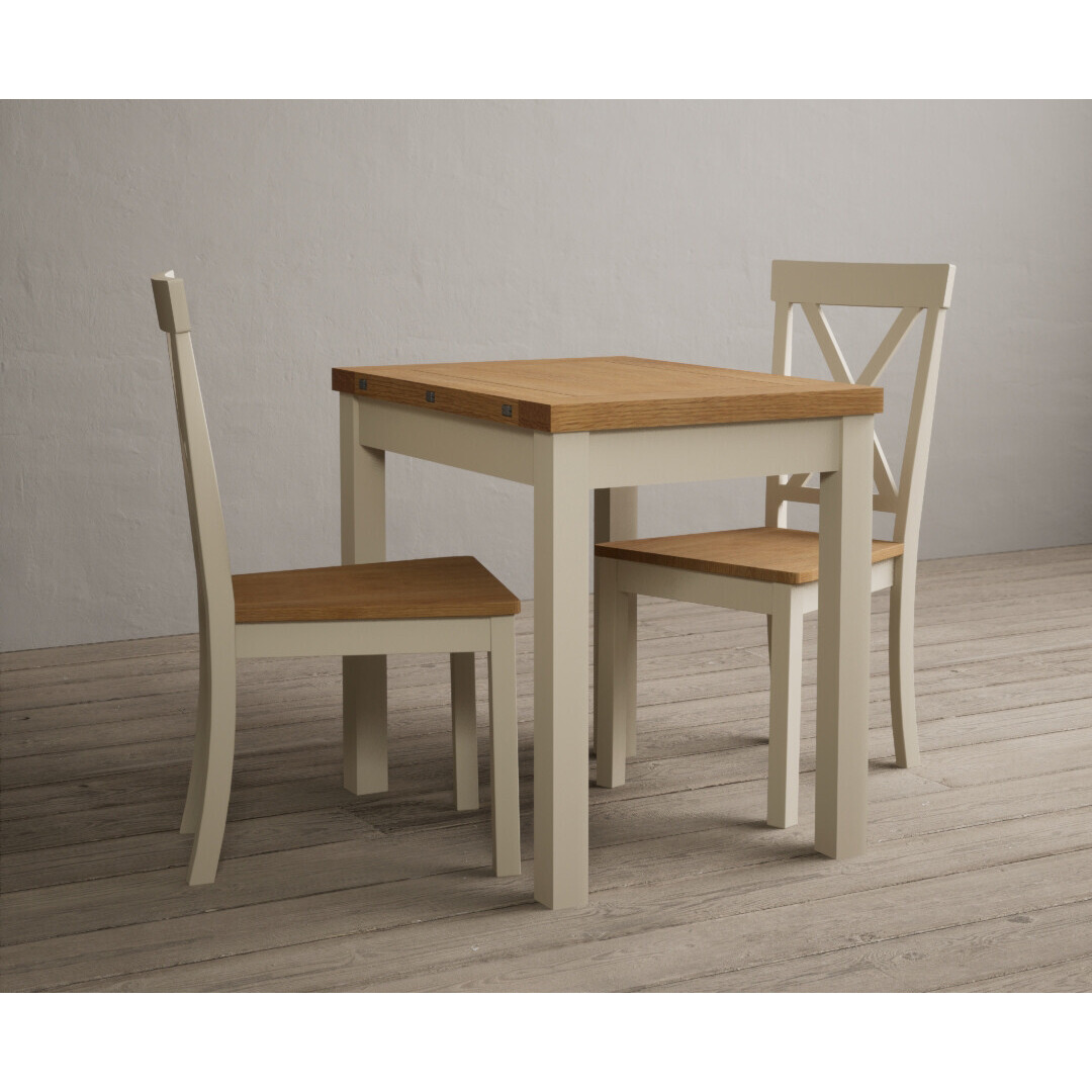 Hadleigh Oak and Signal White Painted Extending Dining Table with 2 Oak Hertford Chairs