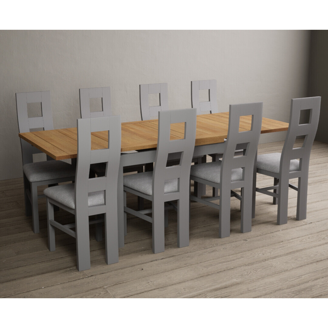 Buxton 140cm Oak and Light Grey Extending Dining Table With 6 Brown Flow Back Chairs