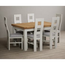 Extending Hampshire 140cm Oak and Signal White Dining Table with 6 Brown Flow Back Chairs