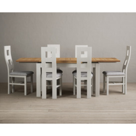 Extending Buxton 140cm Oak and Signal White Painted Dining Table with 8 Charcoal Grey Painted Chairs