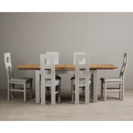 Extending Buxton 140cm Oak and Soft White Painted Dining Table with 8 Light Grey  Chairs