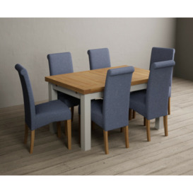 Hampshire 140cm Oak and Soft White Extending Dining Table With 6 Natural Scroll Back Chairs
