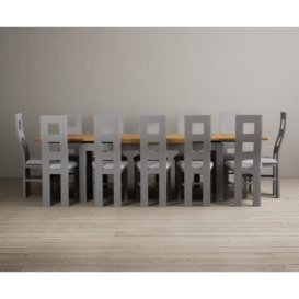 Buxton 180cm Oak and Light Grey Extending Dining Table With 8 Charcoal Grey Flow Back Chairs