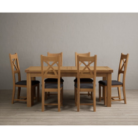 Extending Hampshire 180cm Solid Oak Dining Table With 12 Charcoal Grey X Back Chairs