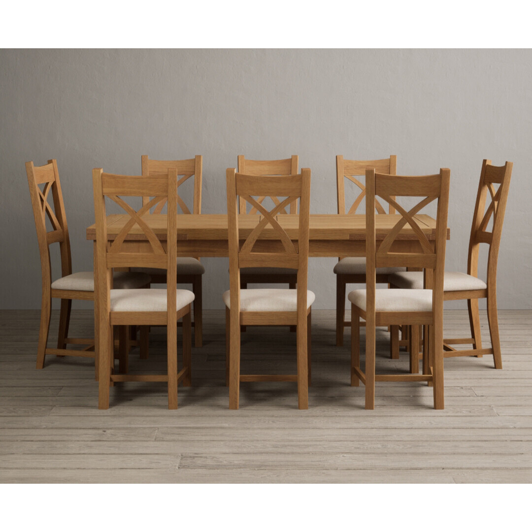 Extending Buxton 180cm Solid Oak Dining Table With 10 Charcoal Grey X Back Chairs