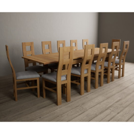 Extending Buxton 180cm Solid Oak Dining Table with 12 Light Grey Natural Chairs